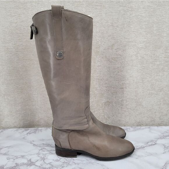 Sam Edelman Women's Penny Boot Size 7 Tall Gray Leather Knee High Riding Boots - Picture 4 of 15